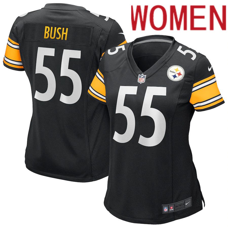 Women Pittsburgh Steelers #55 Devin Bush Black Nike Game NFL Jersey->women nfl jersey->Women Jersey